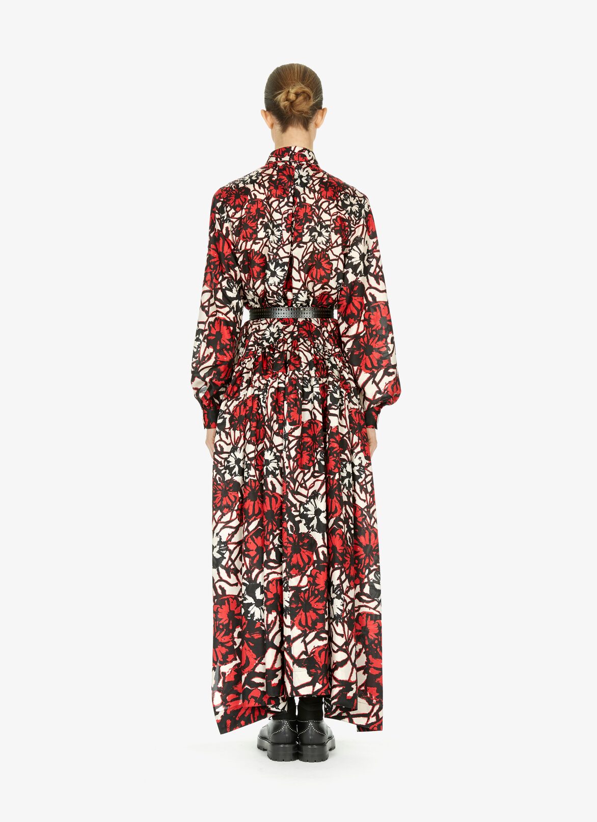 Printed habotai silk shirt-dress  ALAÏA BLACK/RED PRINTED HABOTAI SILK SHIRT-DRESS
